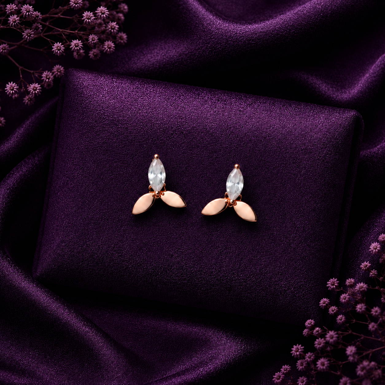 Marquise Petal Sprout 925 Pure Sterling Silver Stud