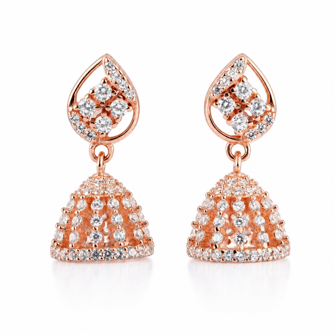 Dewdrop Lattice Rose Gold Jhumka Earrings