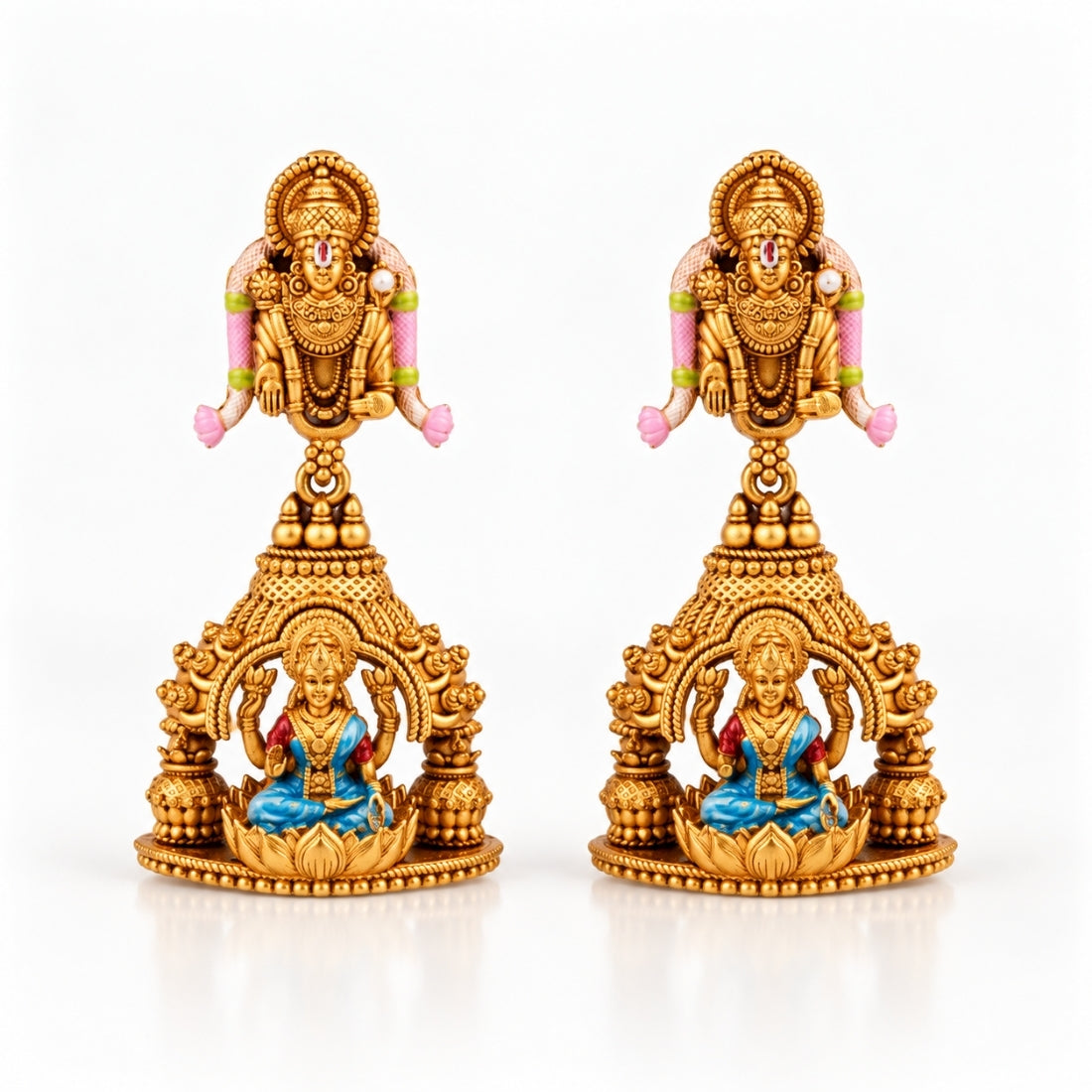 Sacred Gilded Lakshmi Temple Jhumka Earrings in 925 Sterling Silver