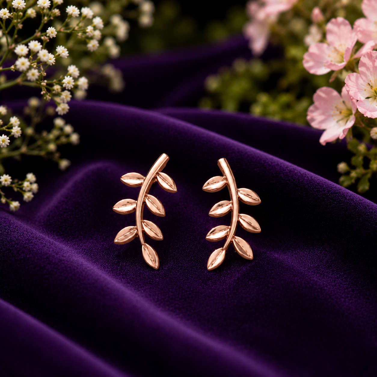 Gilded Laurel Leaf 925 Pure Sterling Silver Ear Climbers