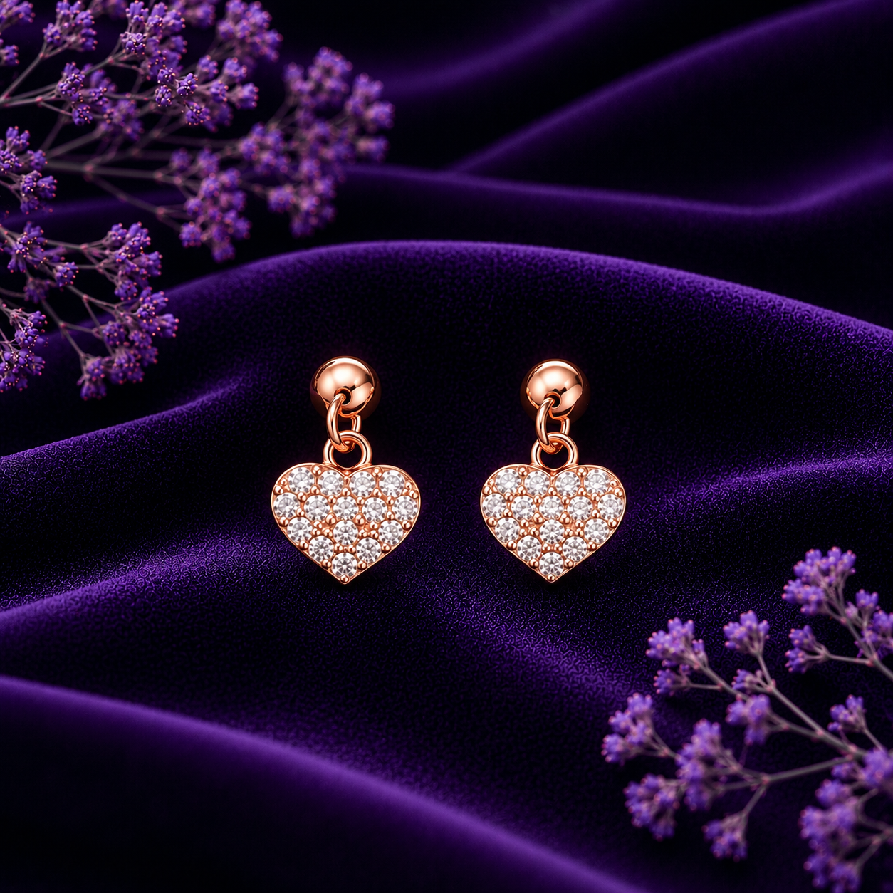 Dangling Pavé Heart 925 Pure Sterling Silver Drop Earrings
