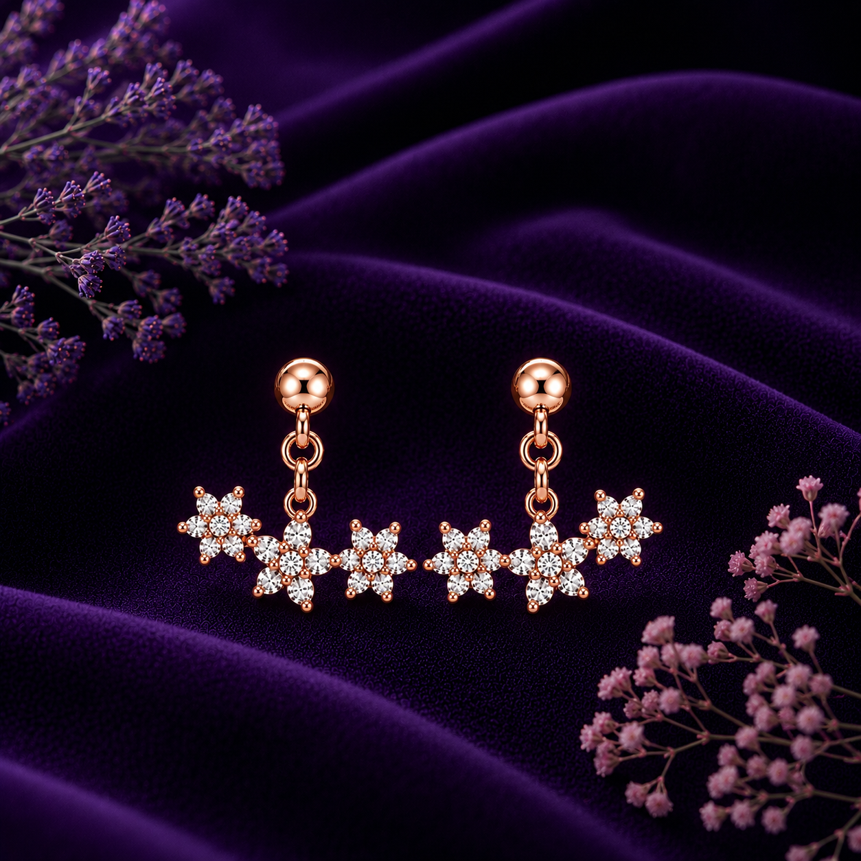 Triple Blossom Trio 925 Pure Sterling Silver Drop Earrings