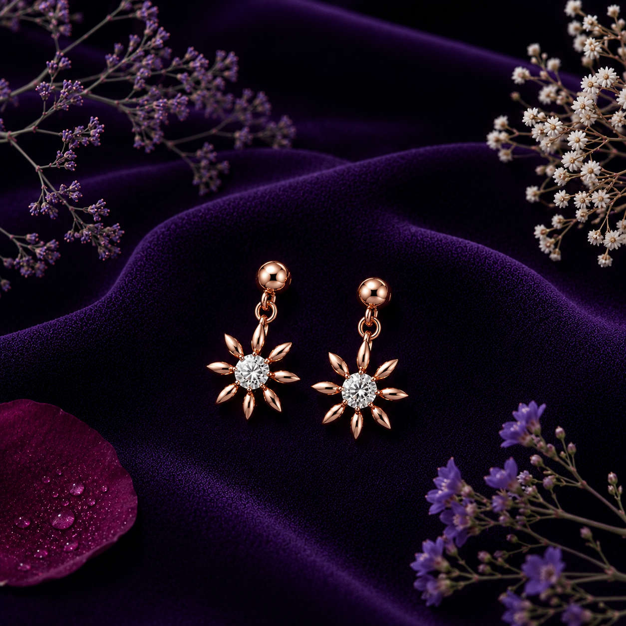 Gilded Sunflower Solitaire 925 Pure Sterling Silver Drop Earrings