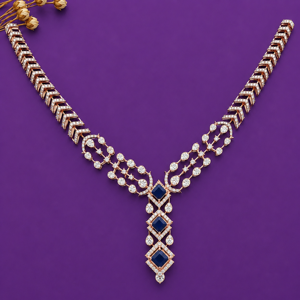 The Sapphire Chevron Drop 925 Silver Necklace