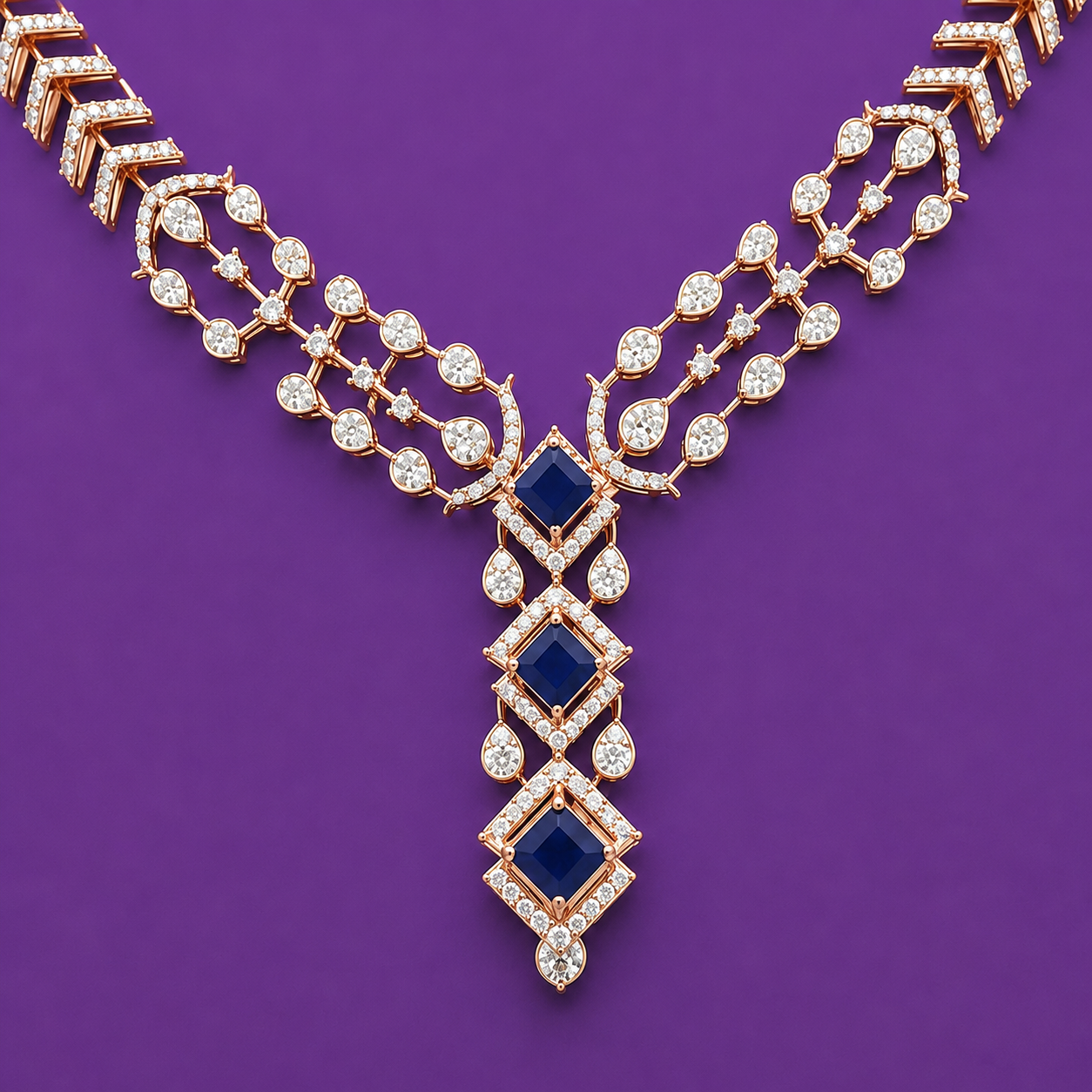 The Sapphire Chevron Drop 925 Silver Necklace