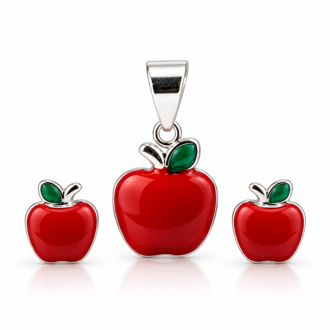 Sweet Orchard 925 Sterling Silver Red Apple Pendant & Stud Earring Set for Kids