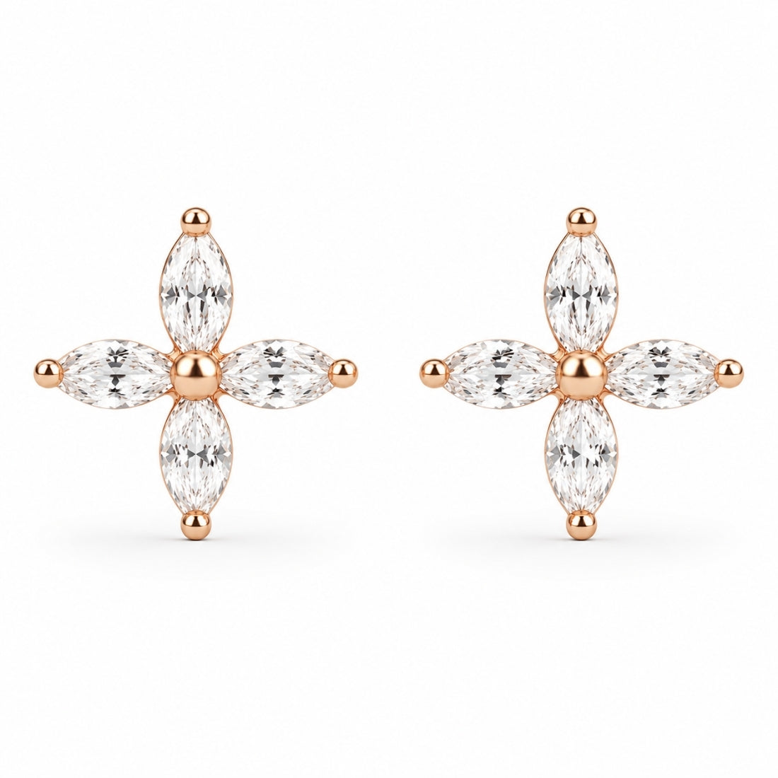 Rose Gold Marquise Four-Petal Blossom Stud Earrings