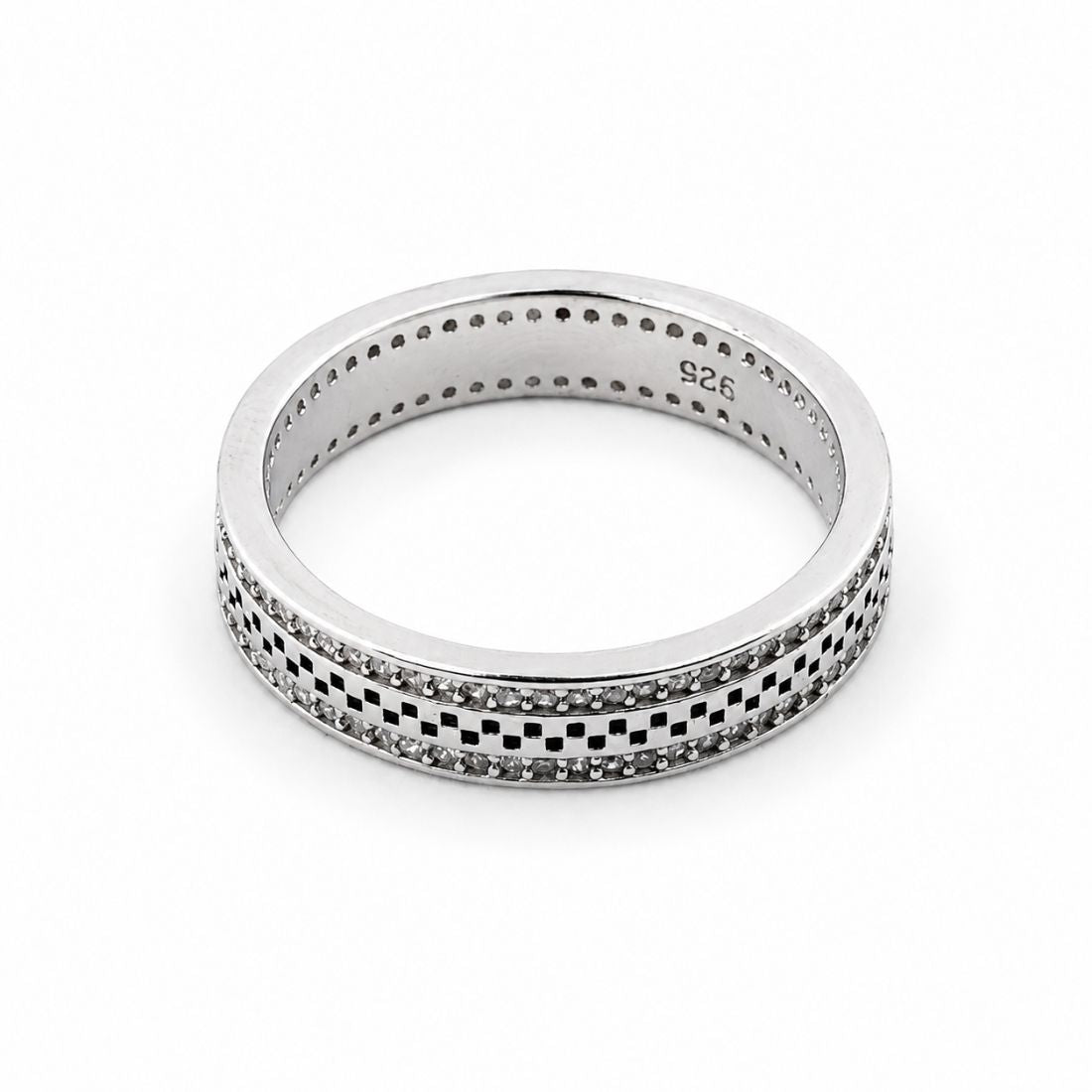 925 Silver Pixelated Checkerboard Statement Band