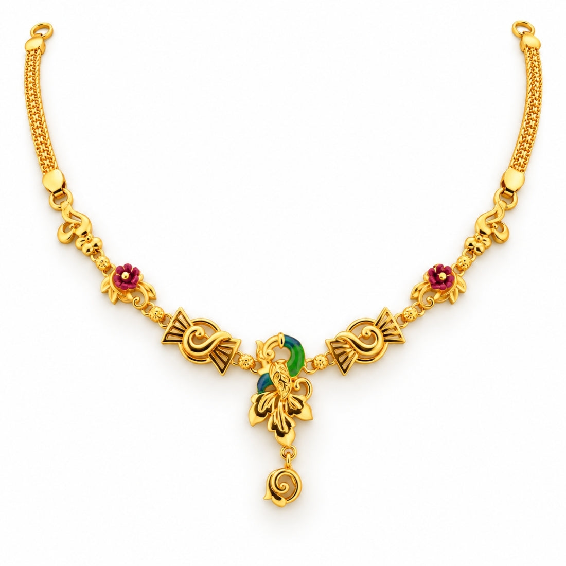925 sterling silver gold-plated enamel peacock drop and floral accent necklace