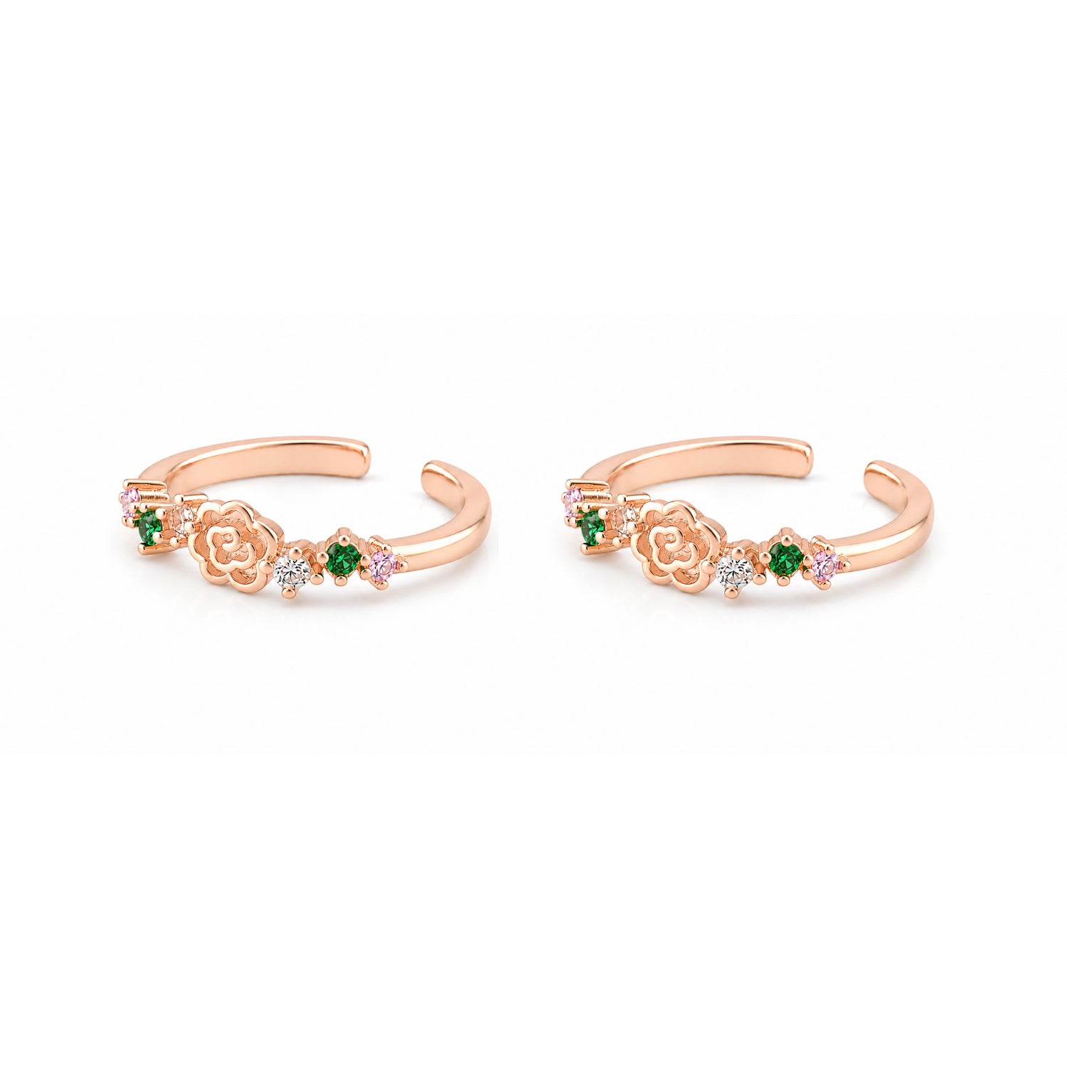 Emerald Rose Garden Blossom Rose Gold Adjustable Toe Rings
