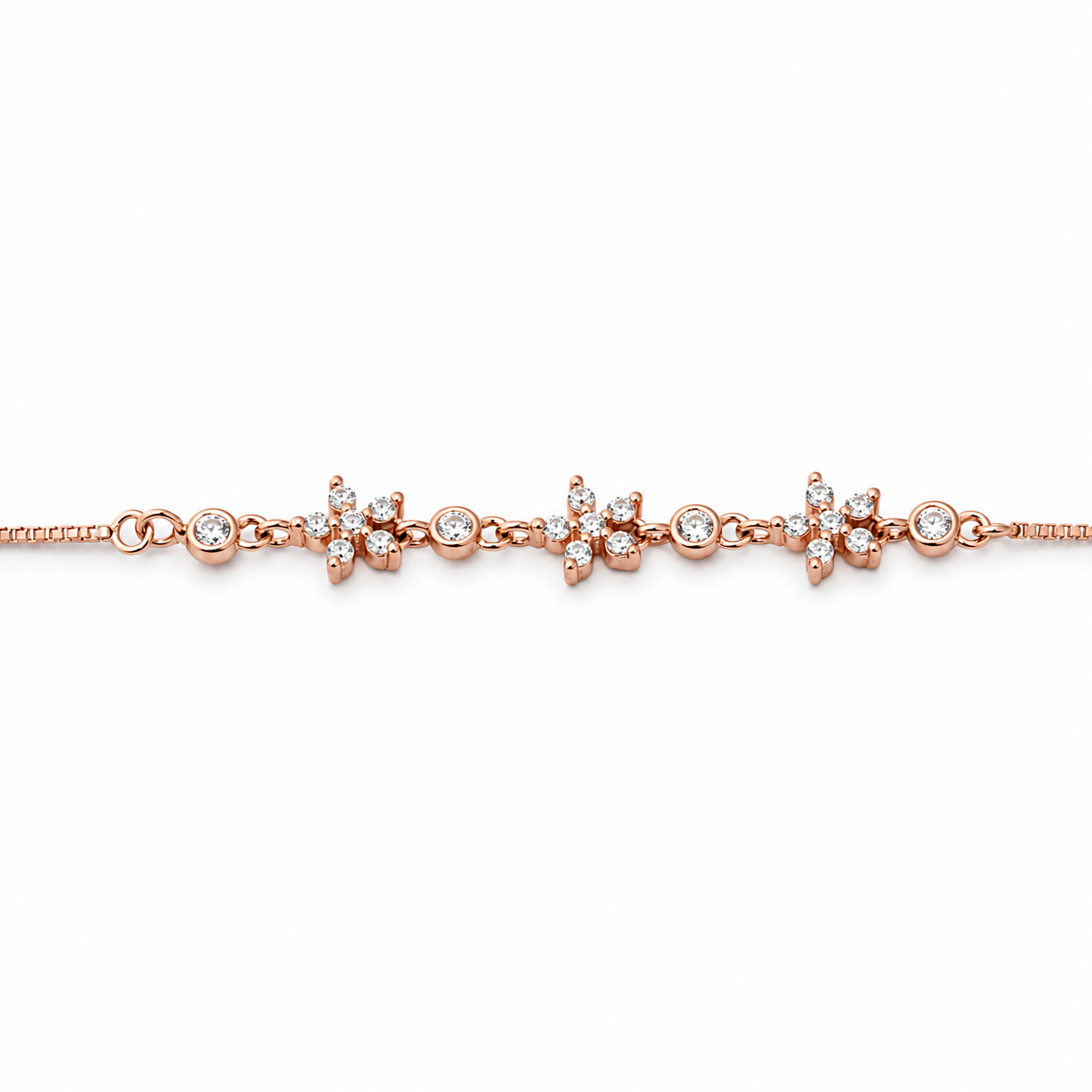 Triple Blossom Crystal 925 Silver Rose Gold Anklet