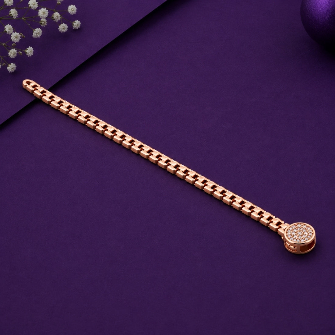 he Empress Link – 925 Rose Gold Pavé Medallion Watch-Chain Bracelet
