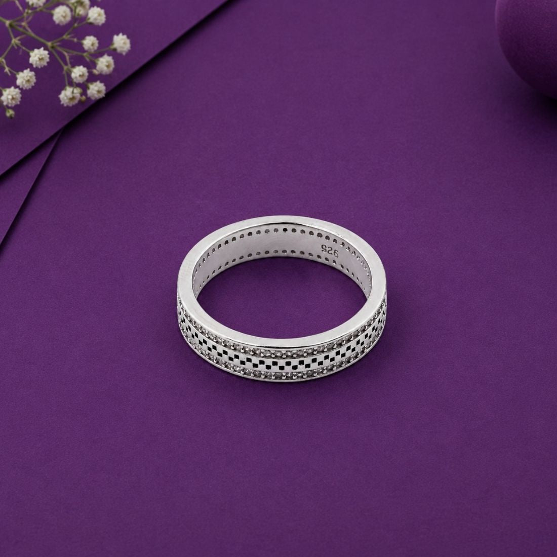 925 Silver Pixelated Checkerboard Statement Band