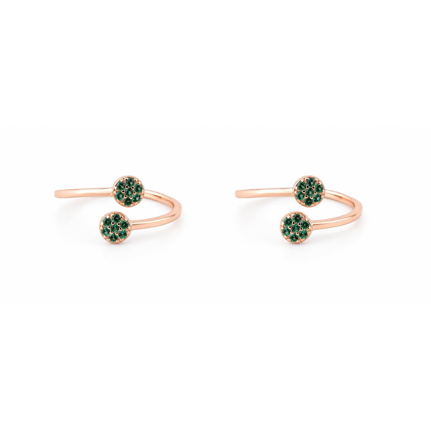 Emerald Disc Bypass Rose Gold Adjustable Toe Rings