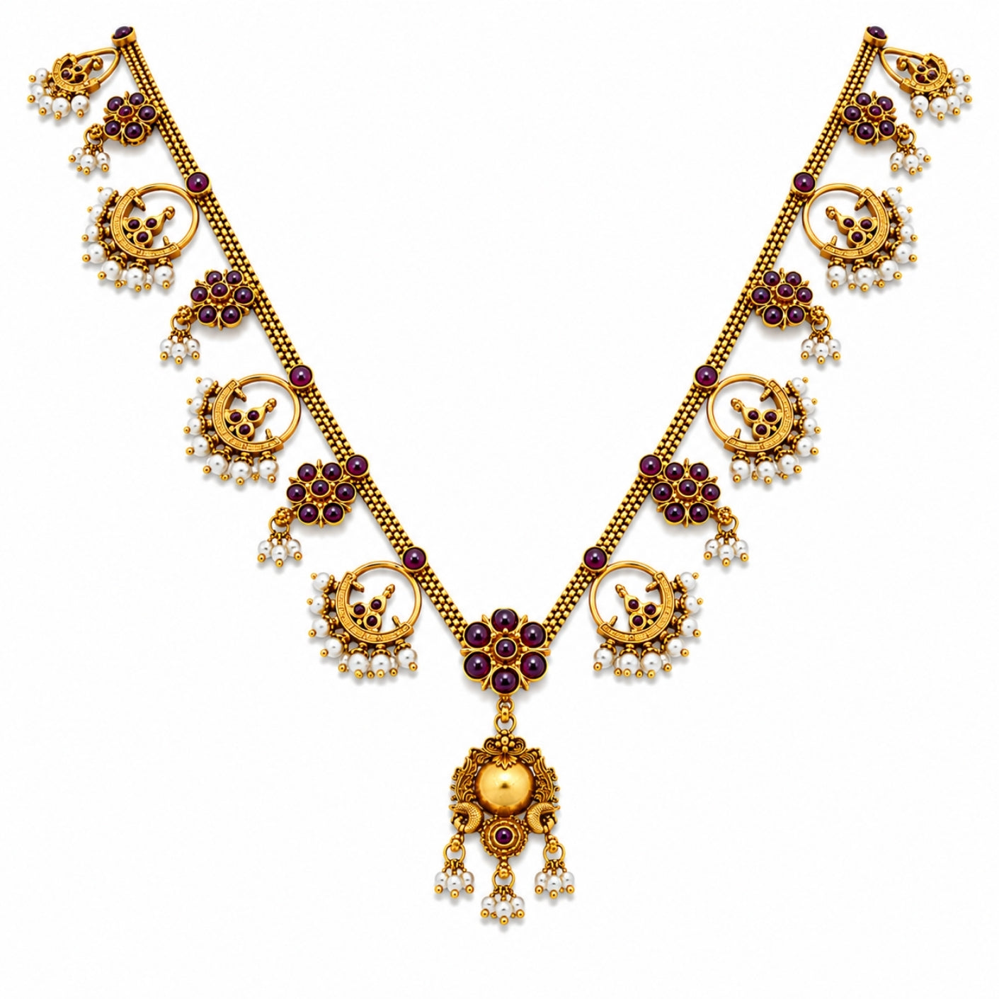 Aparna Crescent Kemp & Pearl Drop Haram