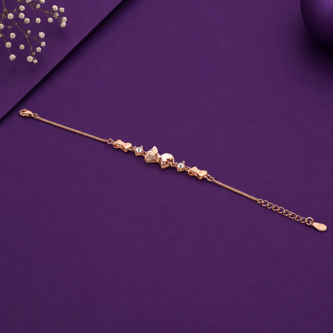 The Feline Flutter – 925 Rose Gold Kitten & Butterfly Charm Bracelet