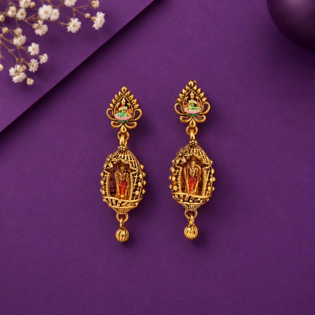 The Lord Murugan Divine Kavach Temple Earrings