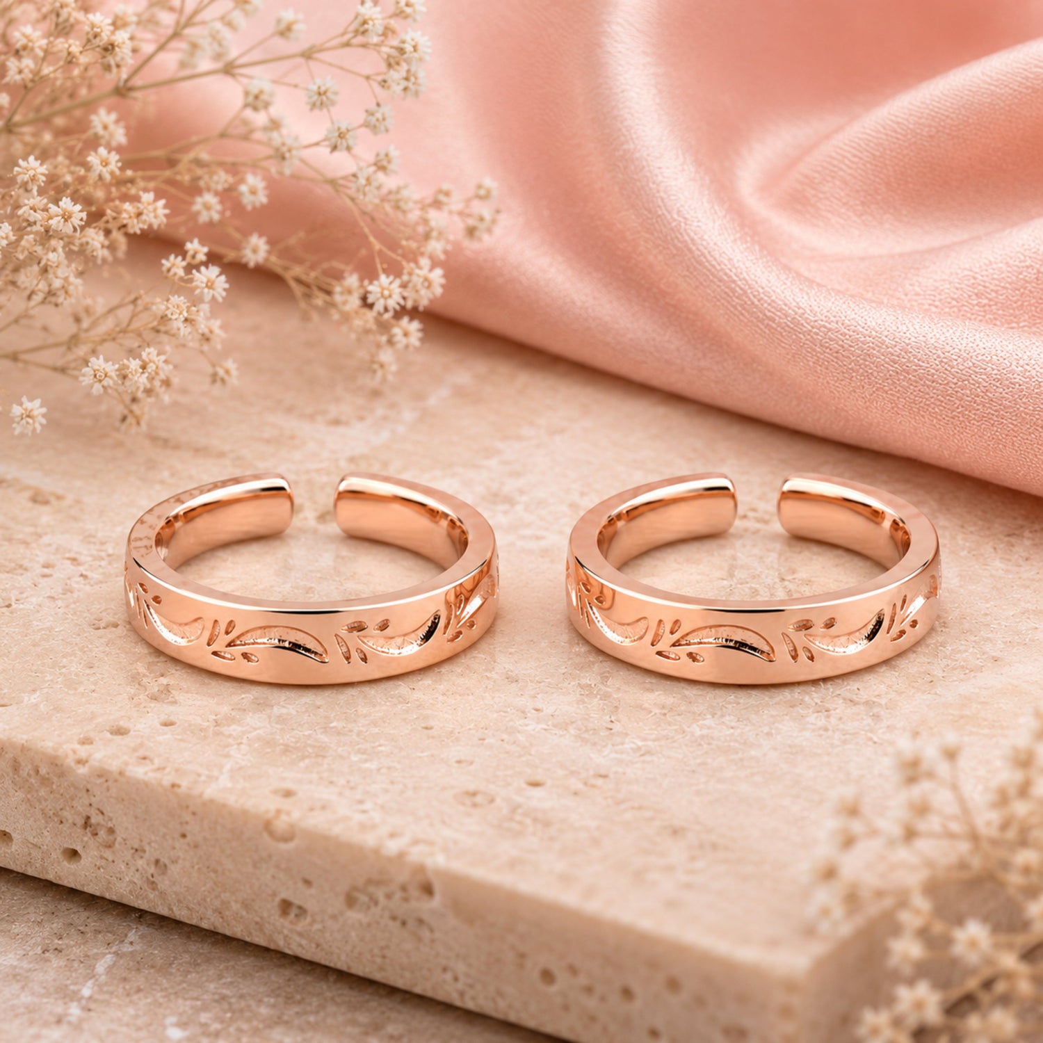 Botanical Vine Engraved Rose Gold Adjustable Toe Rings