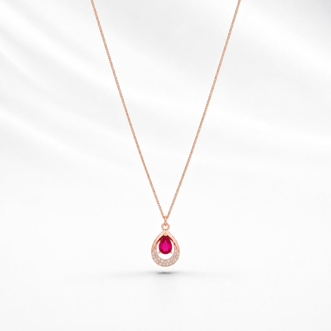 The Crimson Teardrop Halo 925 Silver Pendant Chain