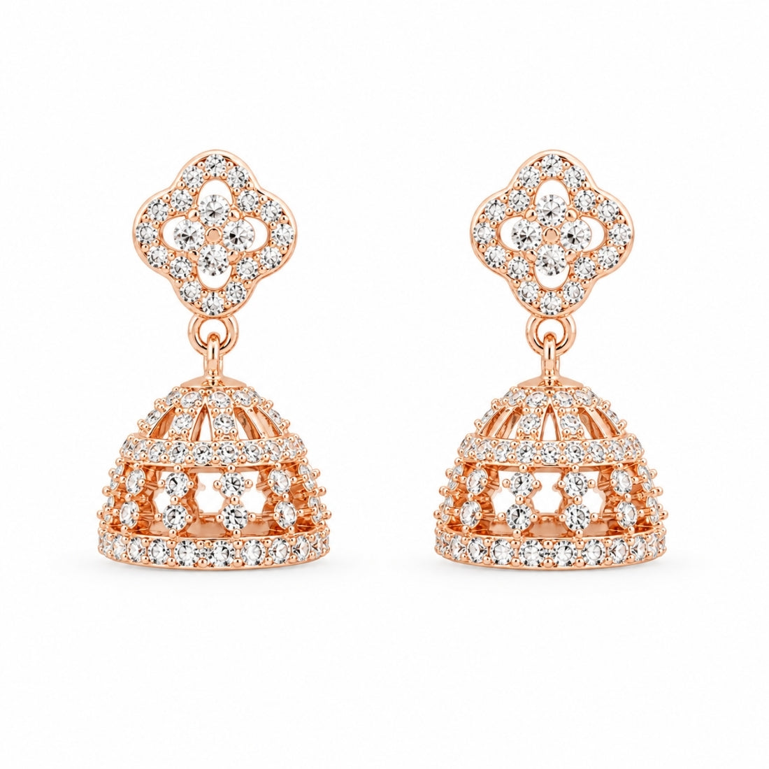 Floral Lattice 925 Silver Pavé Jhumkas