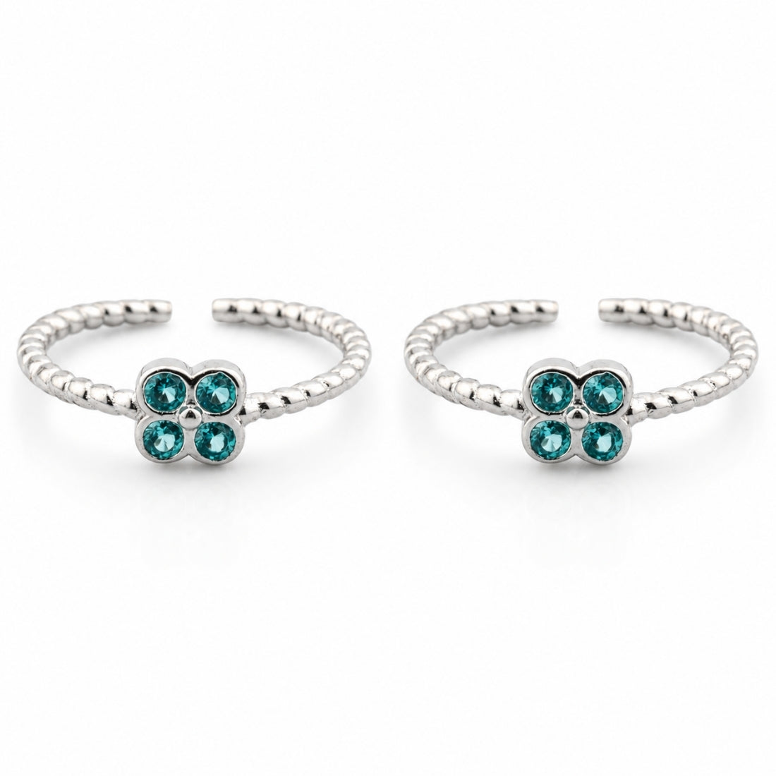 Silver Ocean Mist Quatrefoil Toe Rings (Pair)