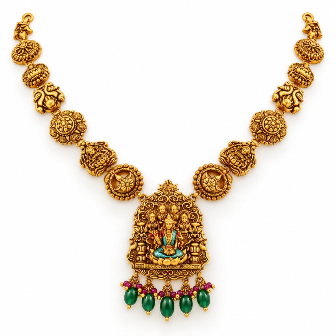 The Gaja Lakshmi Mandapam Antique Beaded 925 Silver Necklace