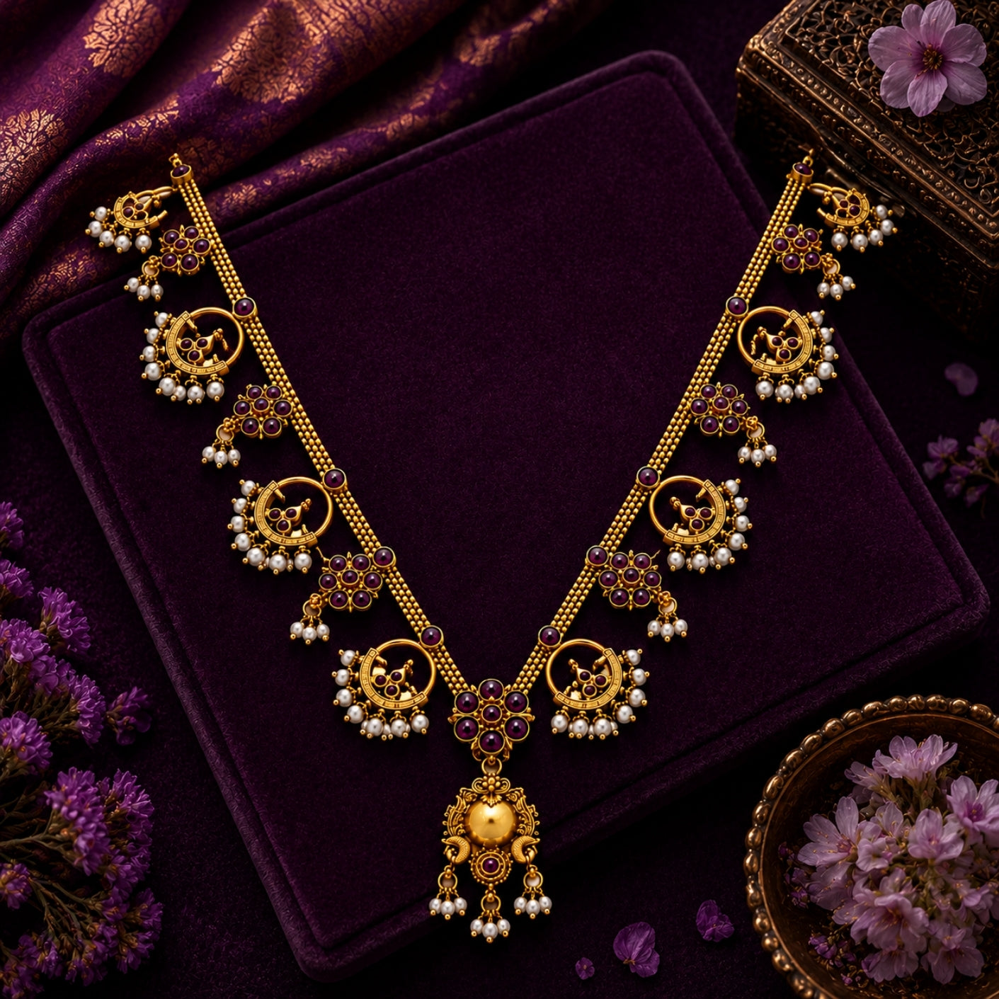 Aparna Crescent Kemp & Pearl Drop Haram