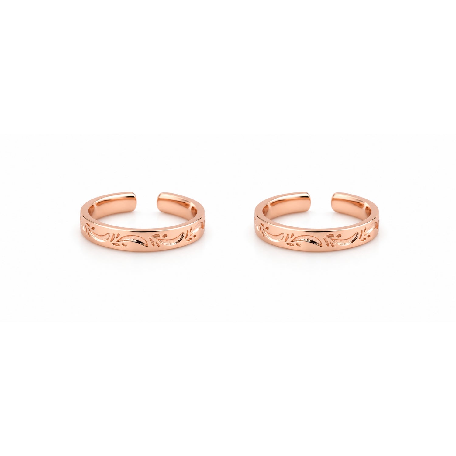 Botanical Vine Engraved Rose Gold Adjustable Toe Rings