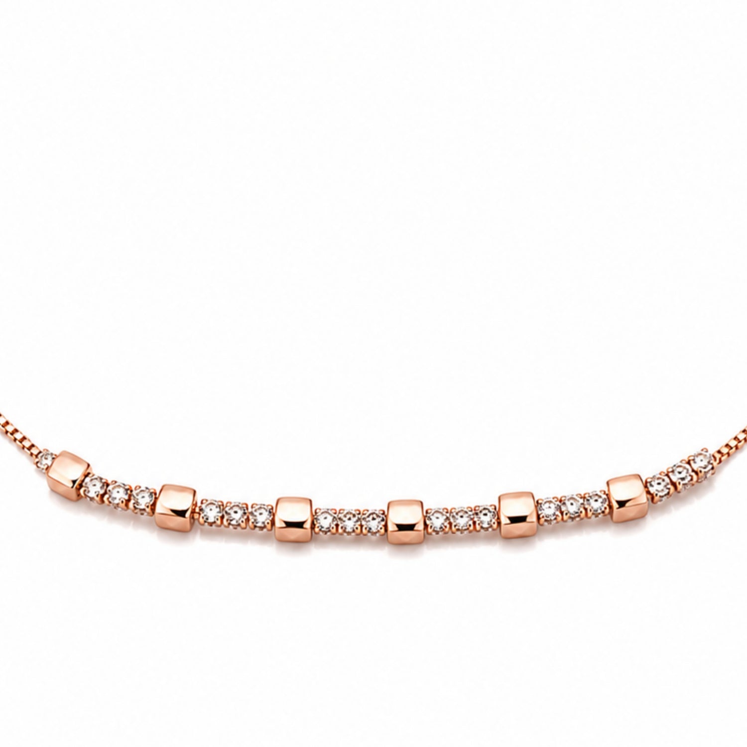 Shimmering Station Bead 925 Silver Rose Gold Anklet