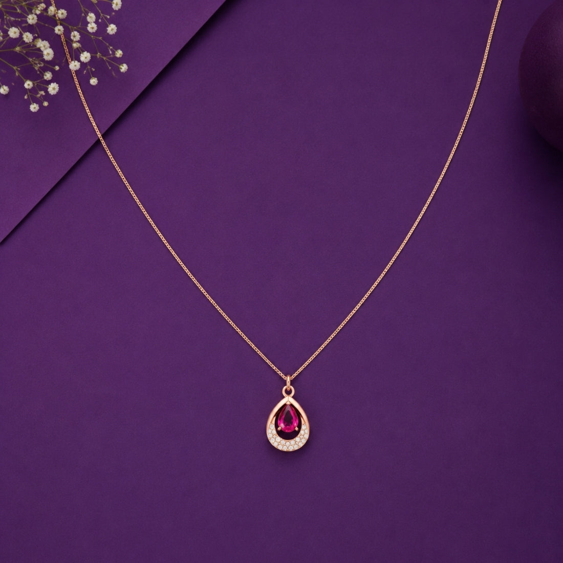 The Crimson Teardrop Halo 925 Silver Pendant Chain