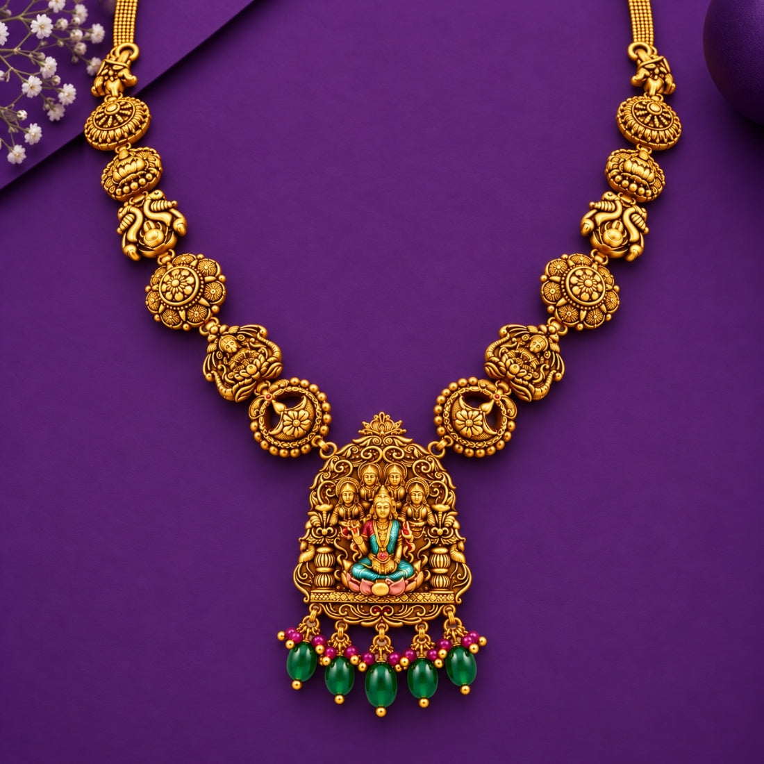 The Gaja Lakshmi Mandapam Antique Beaded 925 Silver Necklace