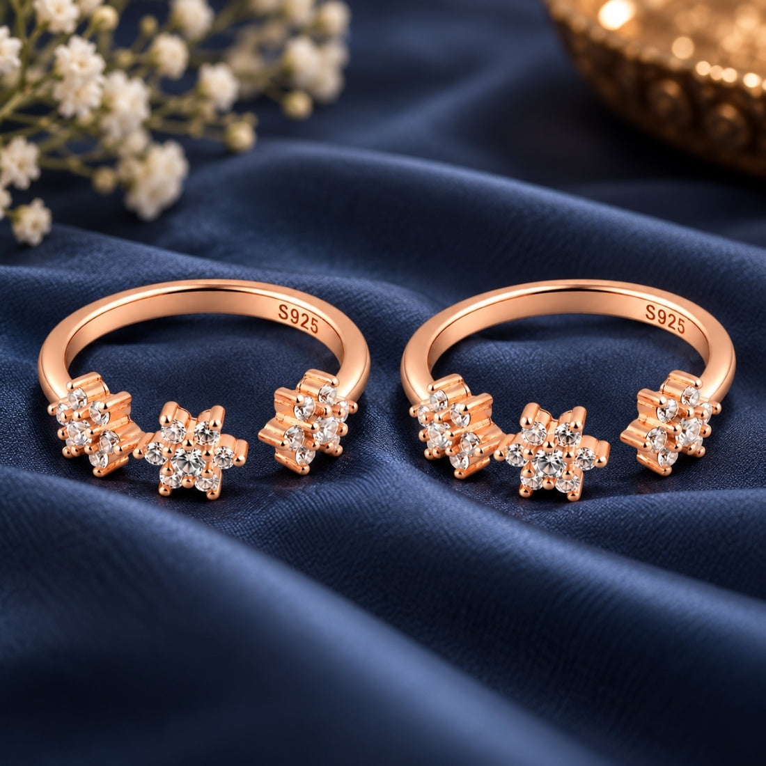 Stellar Constellation 925 Sterling Silver Rose Gold Plated Adjustable Toe Rings (Pair)
