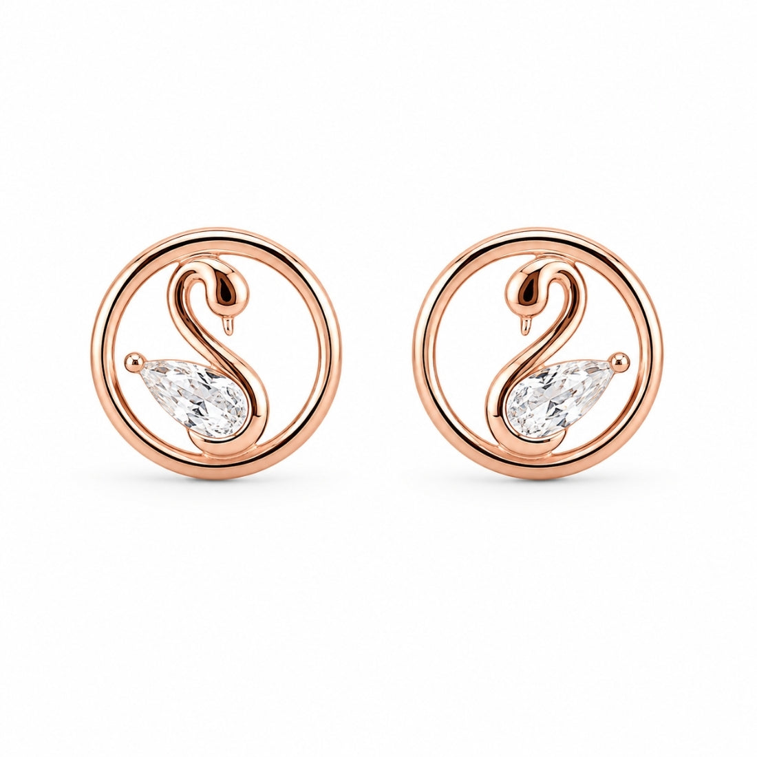 Rose Gold Majestic Swan Circular Stud Earrings