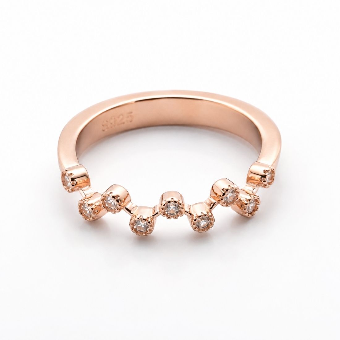 Rose Gold Plated Zigzag Bezel 925 Silver Band