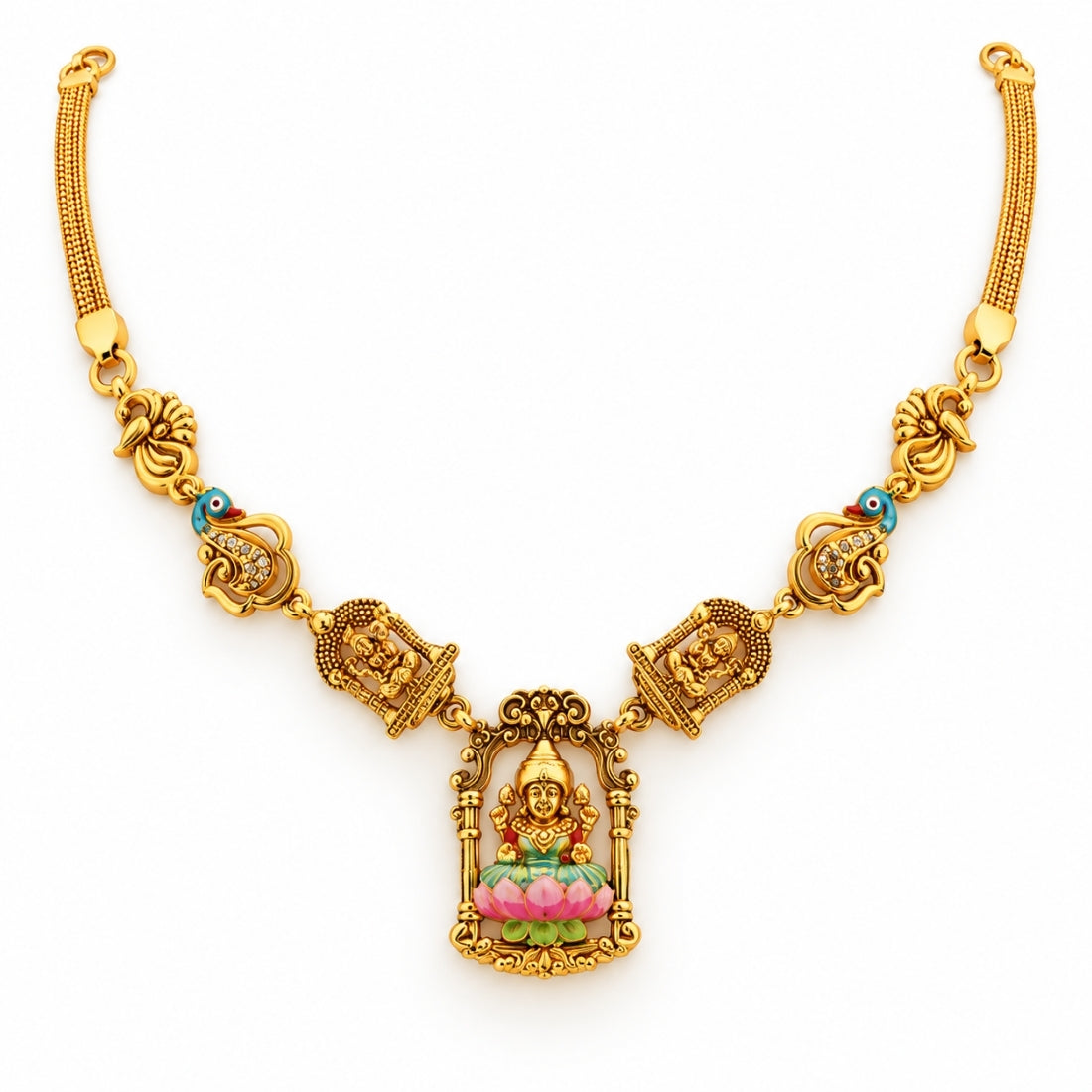 The Royal Lakshmi Padma Shrine Heritage 925 Silver Necklace
