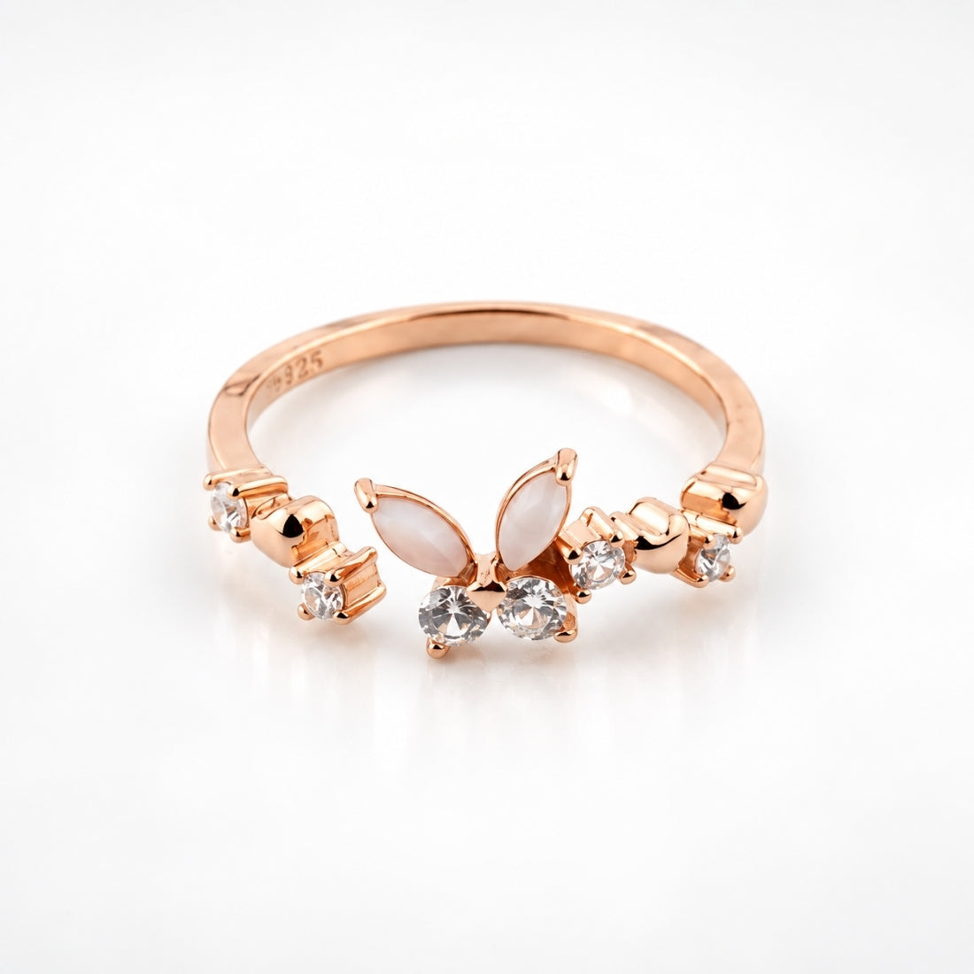 Glimmering Crystal Butterfly 925 Silver Ring