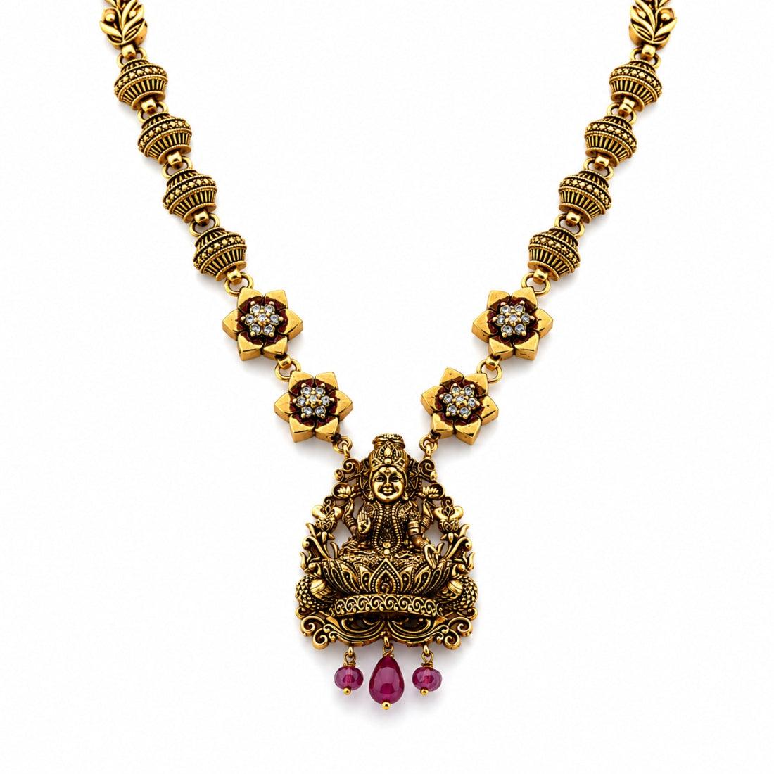 The Gajalakshmi Lotus Throne Heritage Mala (Gold-Plated 925 Sterling Silver)