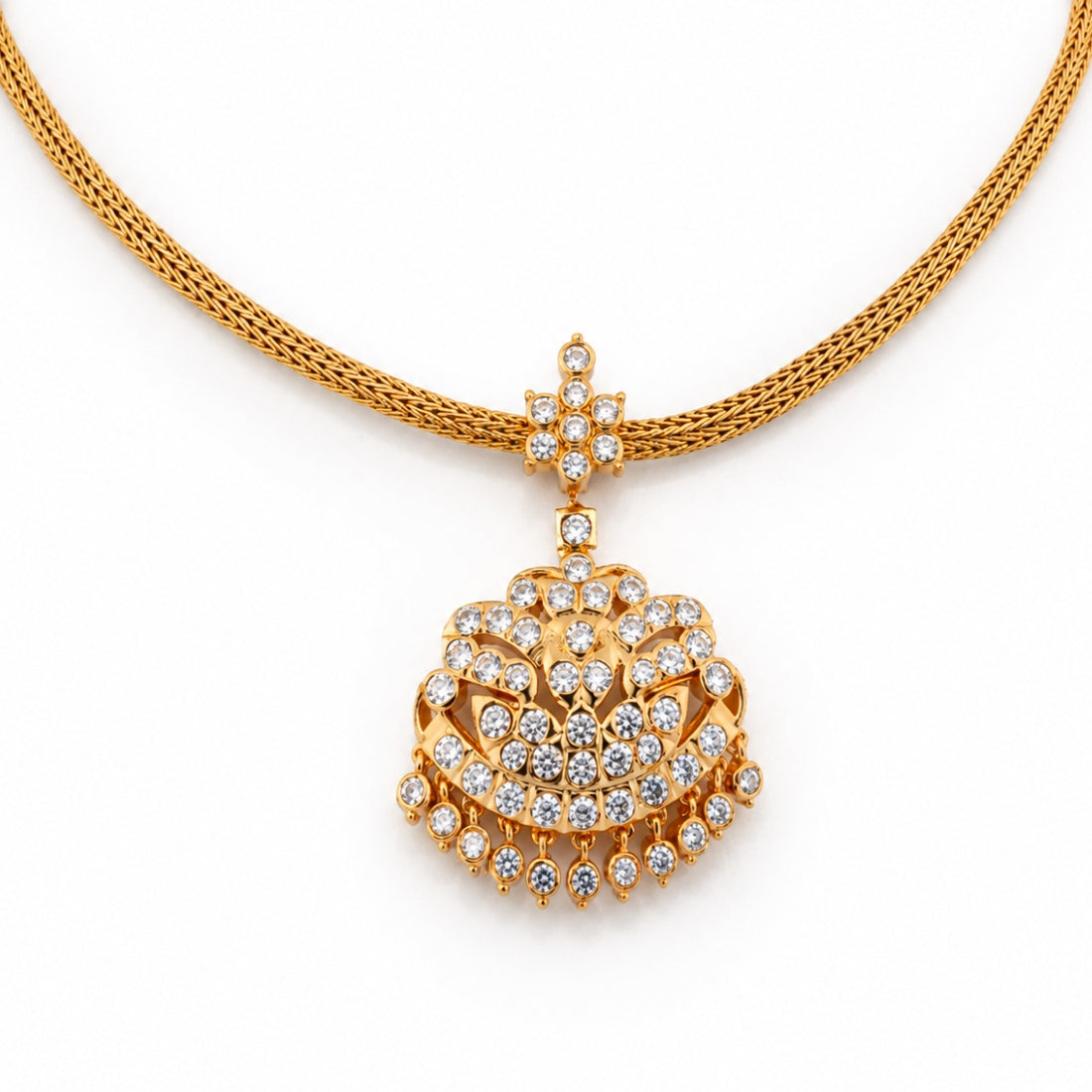 The Mayuri Floral-Bail Gold-Plated 925 Silver Attigai Necklace