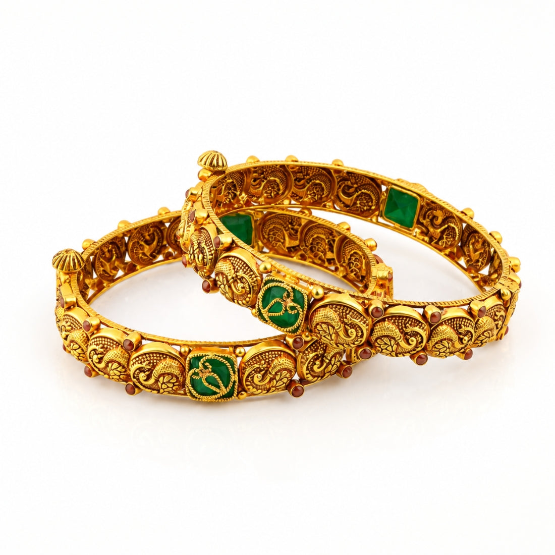 The Royal Mayuri – 925 Silver Antique Gold-Plated Peacock Bangles Set