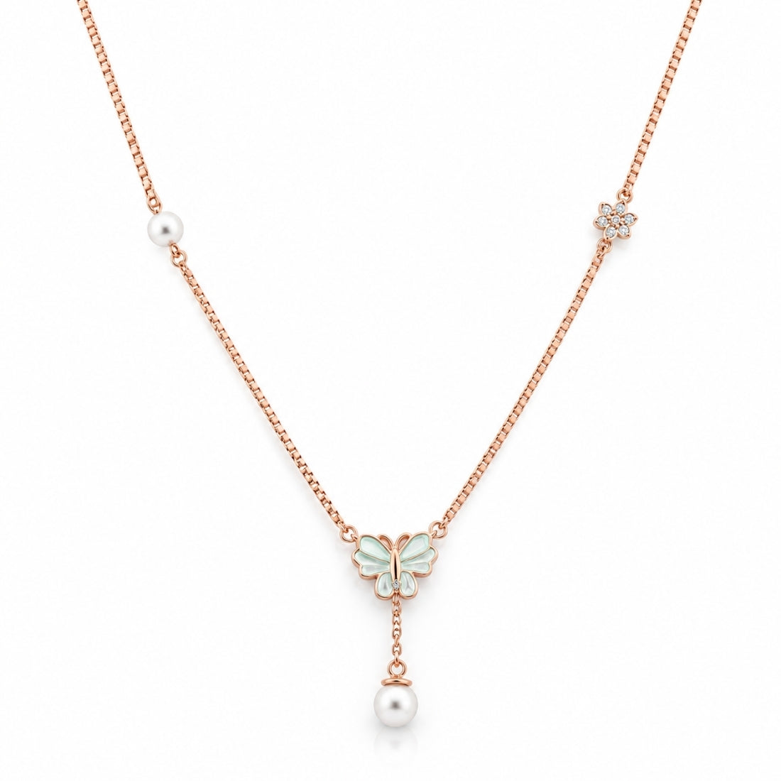 The Monarch Blossom Pearl Lariat Rose 925 Silver Chain