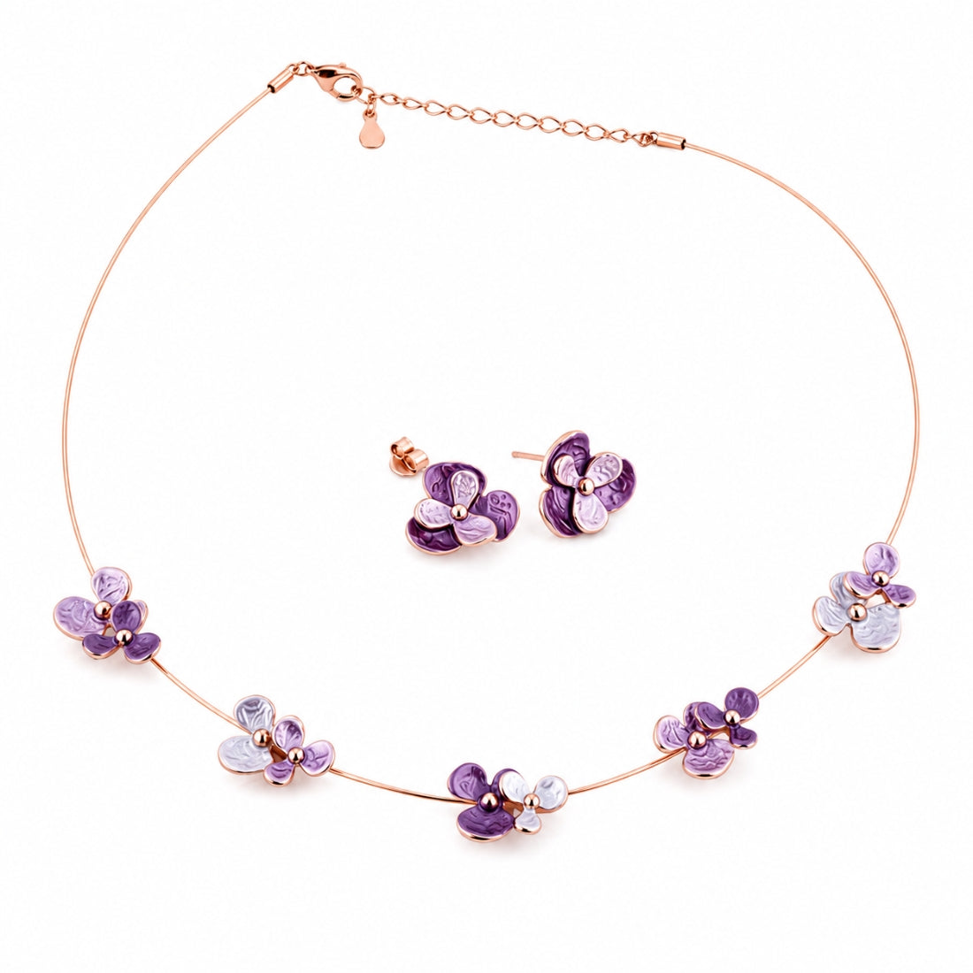 Amethyst & Lavender Enamel Floating Flora Choker Set
