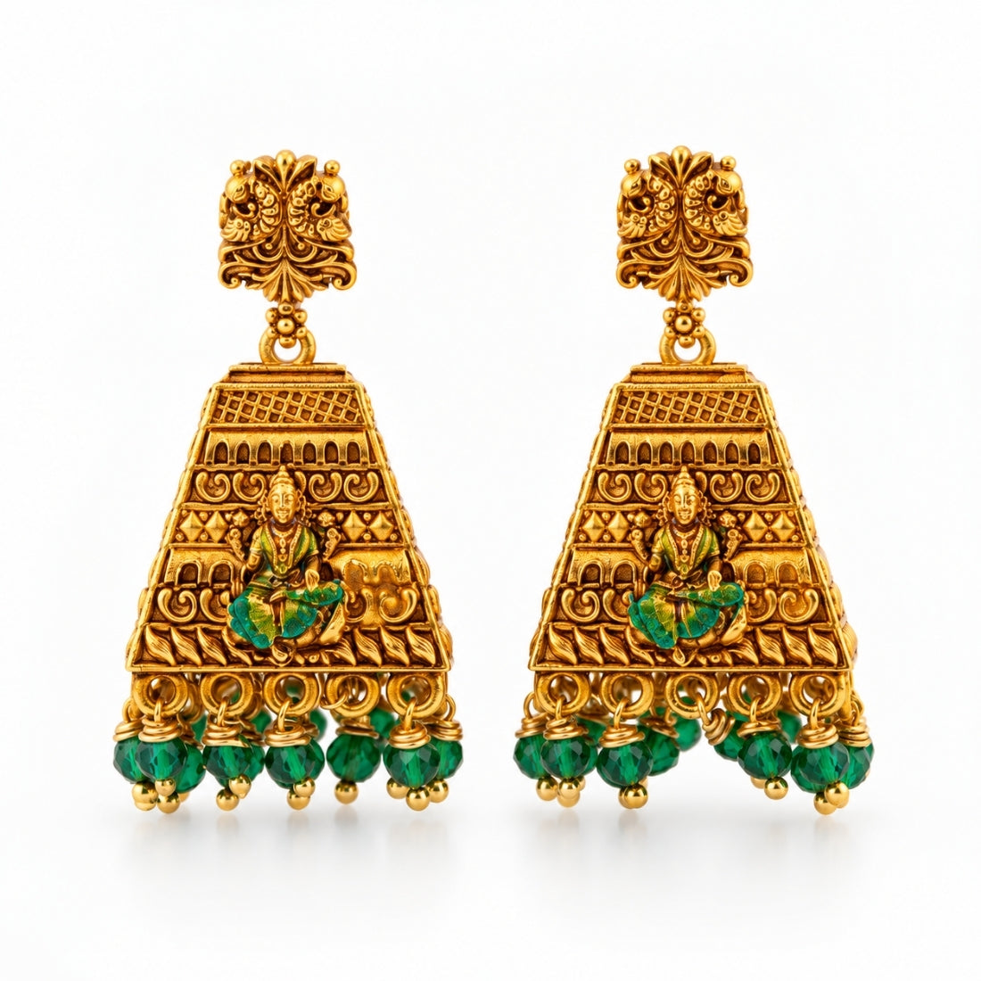 Aura of Lakshmi Antique Temple Gold Plated 925 Silver Jhumkas