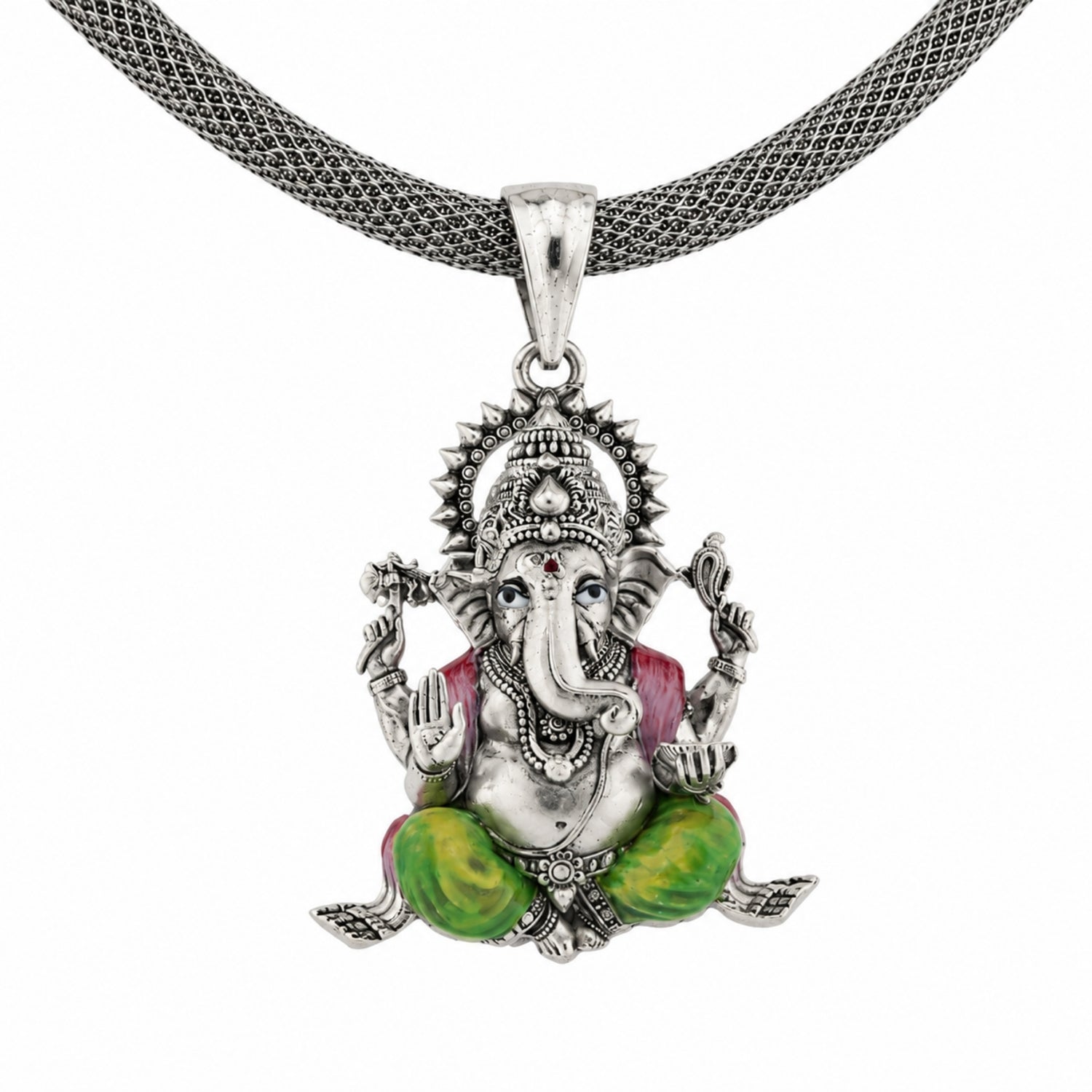 925 Sterling Silver Meenakari Ganesha Pendant
