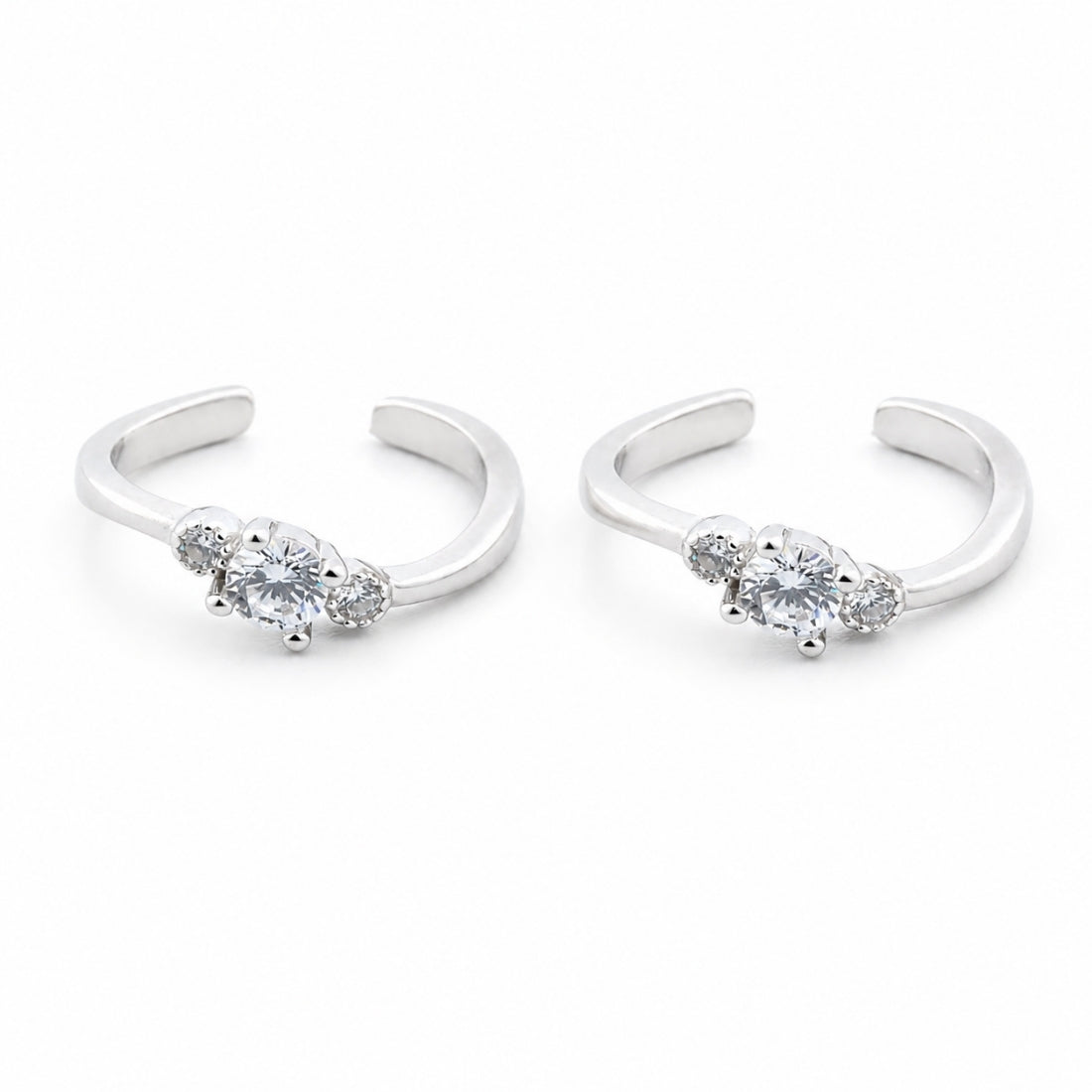 The Diya Solitaire Crown Silver Toe Rings (925 Sterling Silver Pair)