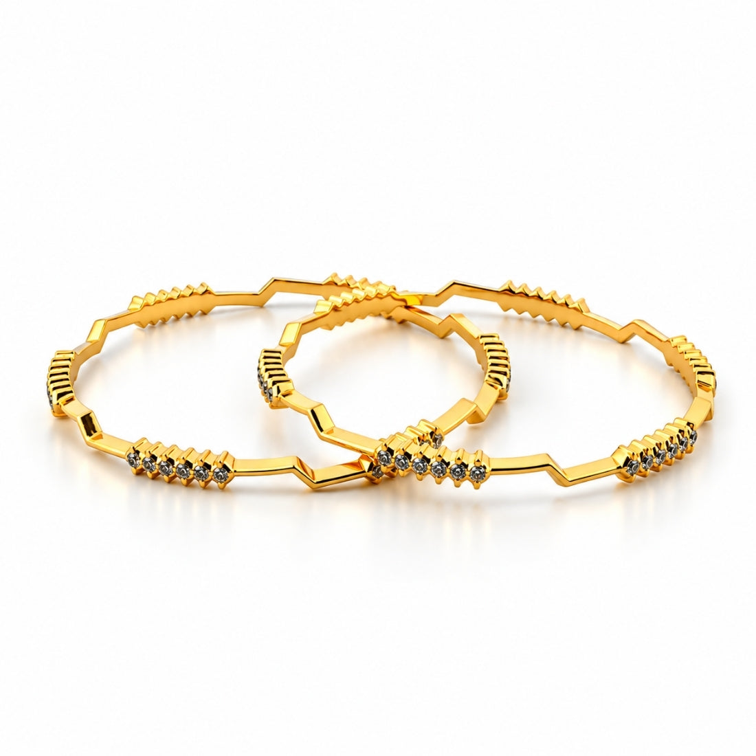 The Regal Crest Chevron 925 Sterling Silver Bangles (Set of 2 with Premium 24K Micro Gold Polish)