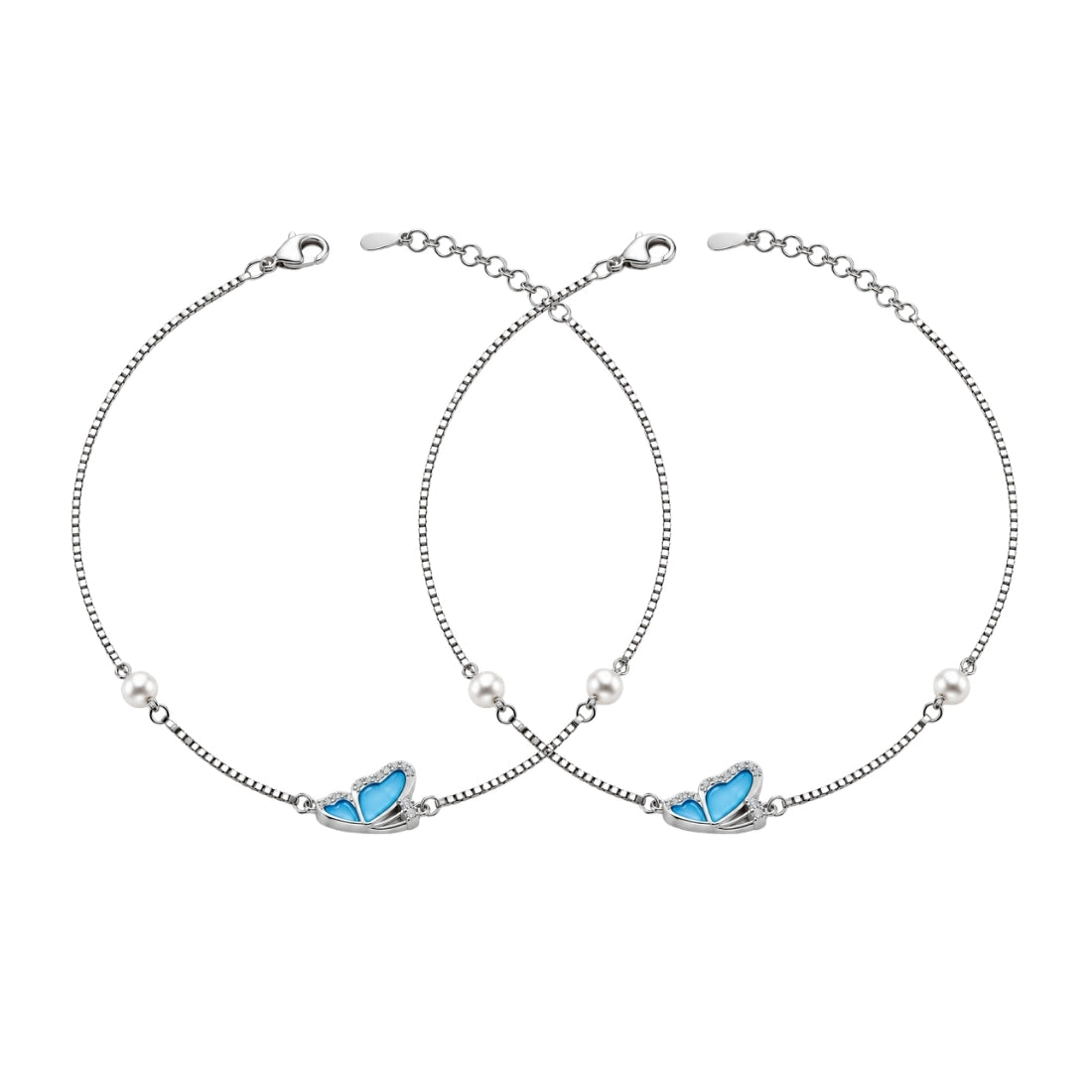 The Sky Glaze Blue Enamel Butterfly 925 Sterling Silver Anklets