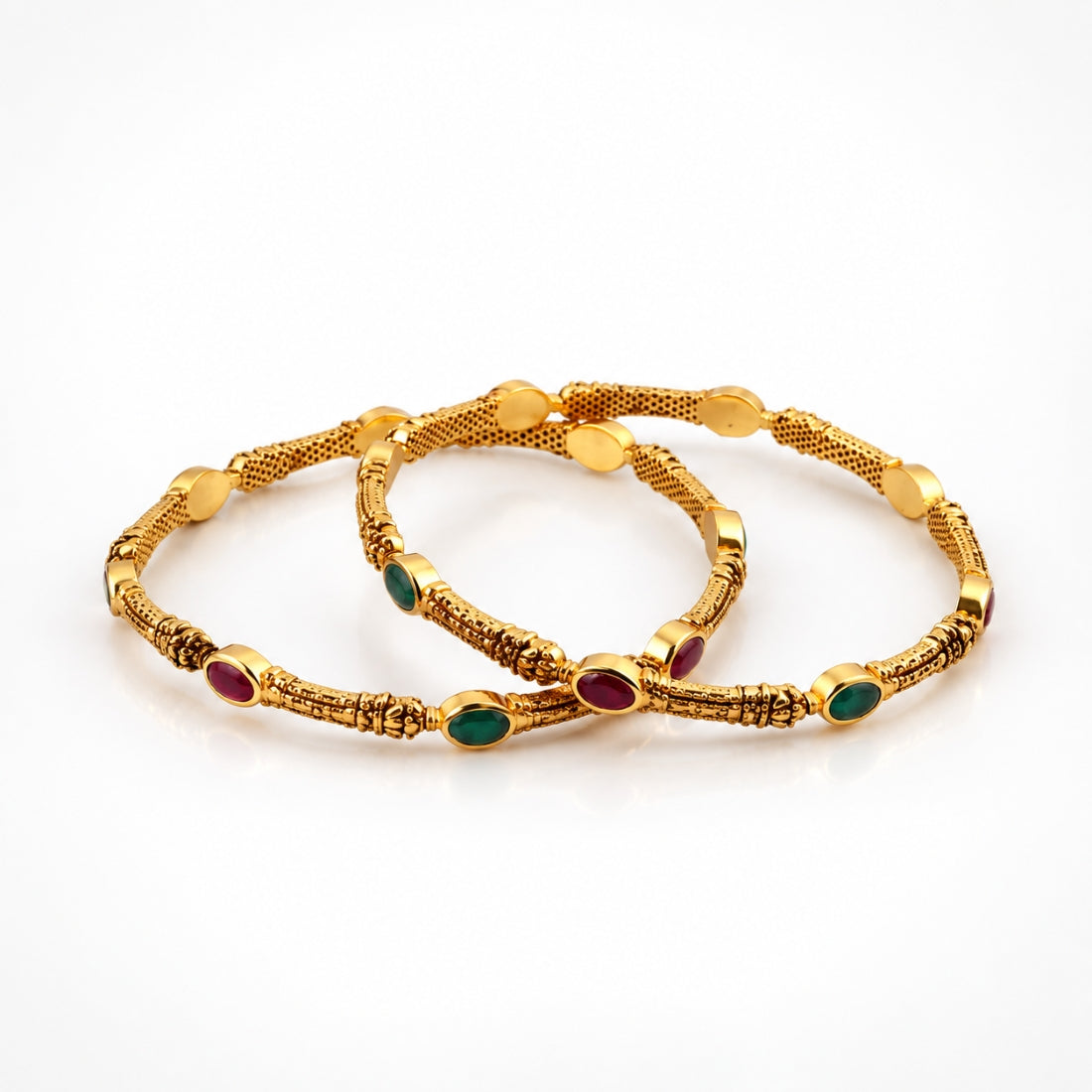 The Navratna Ratna 925 Silver Gold Plated Sleek Bangles