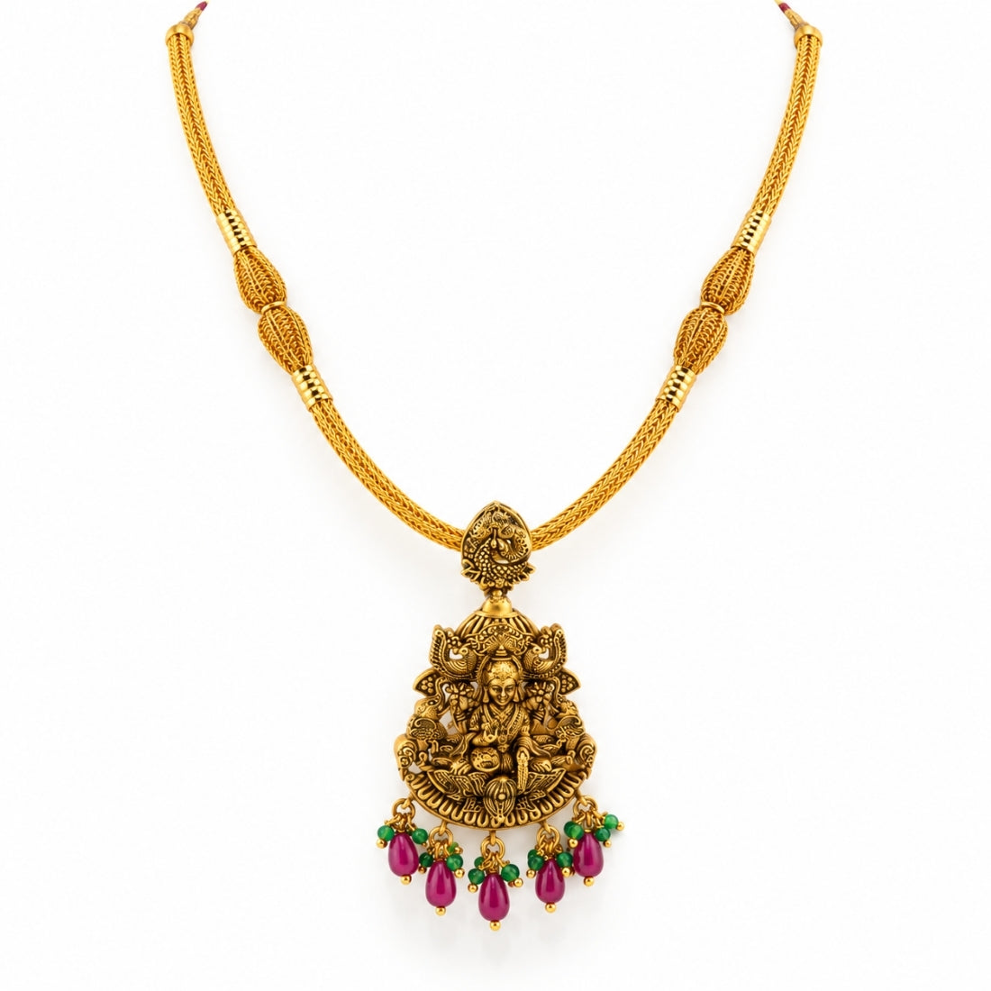 22K Gold Plated 925 Silver Smooth Pipe Lakshmi Temple Necklace