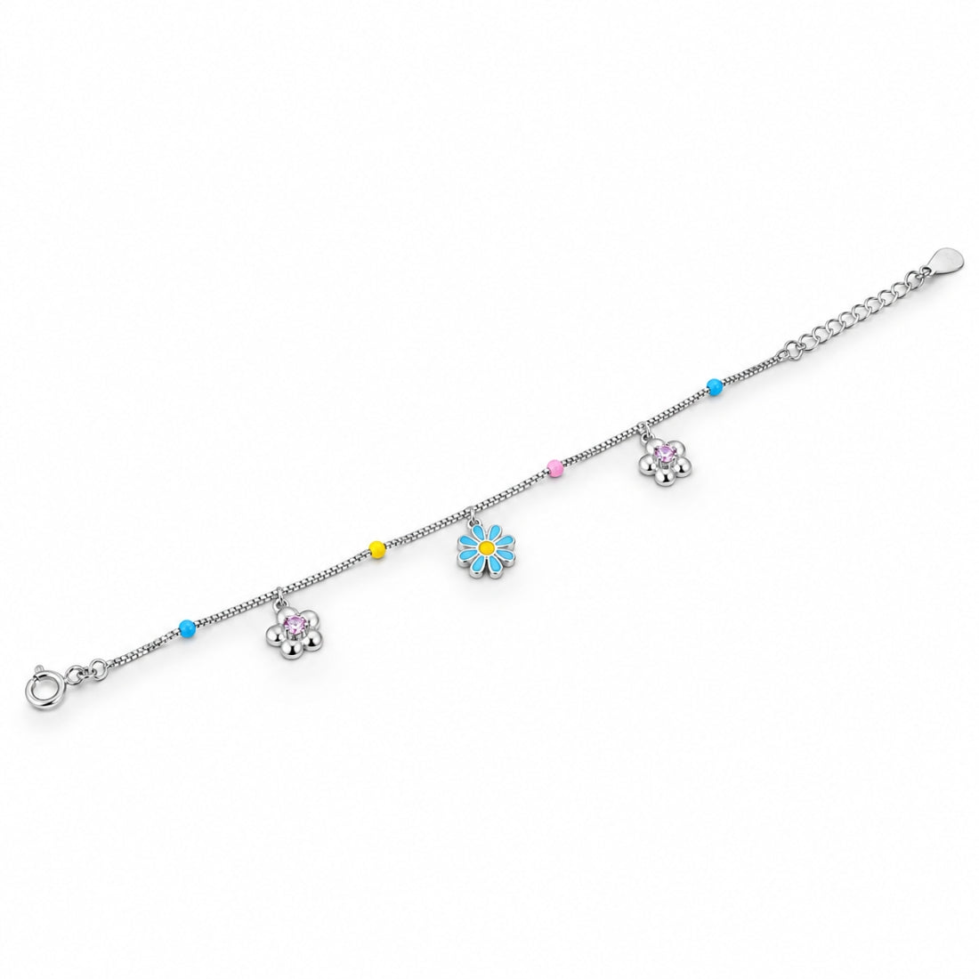 Daisy Dreams 925 Sterling Silver Pastel Flower Kids Charm Bracelet