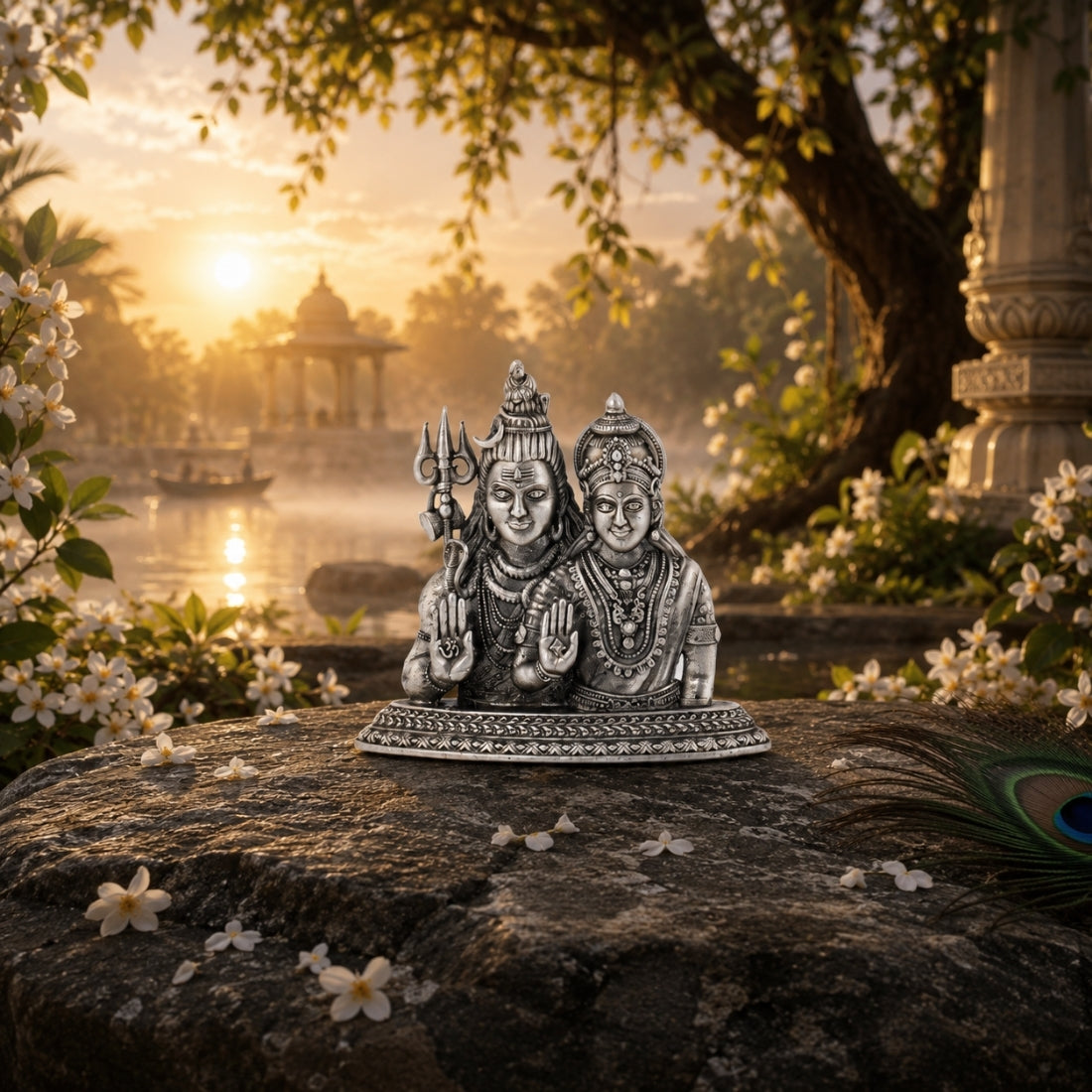 Divine Shiv Parvati Shiv Parivar 925 Silver Idol